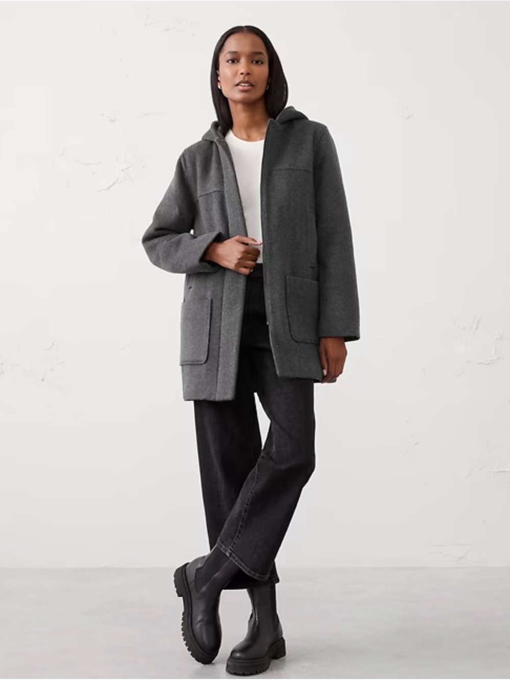 Banana Republic Factory Charcoal Gray Hooded Pea Coat